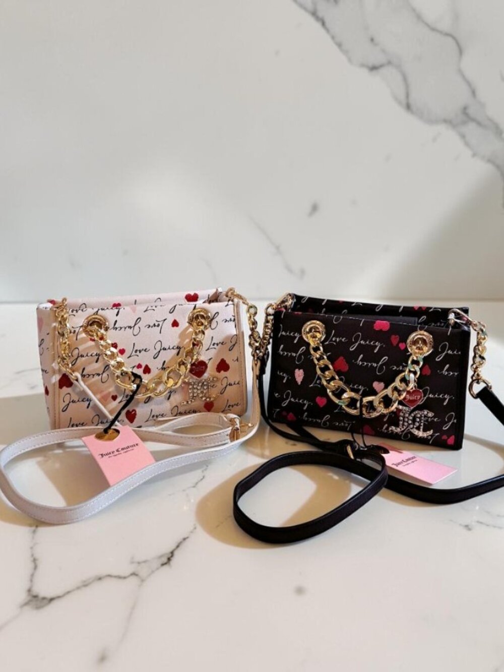 Juicy Couture Black/Multi & Cream/Multi Love Letter Mini Tote Bundle Set NWT